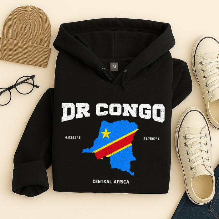 Congolese Flag And Map Dr. Congo Coordinates Hoodie