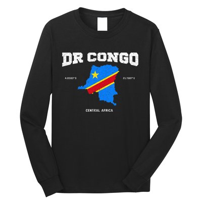 Congolese Flag And Map Dr. Congo Coordinates Long Sleeve Shirt