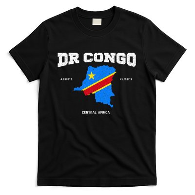 Congolese Flag And Map Dr. Congo Coordinates T-Shirt