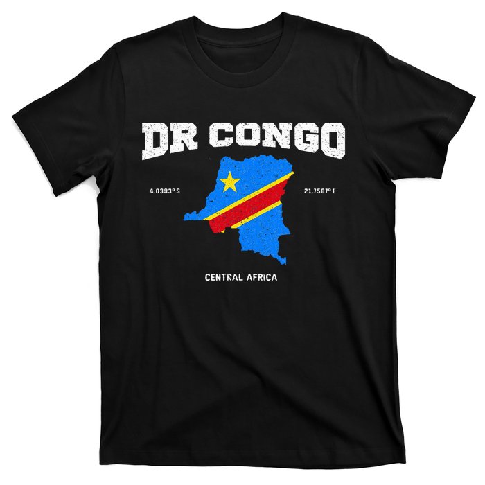 Congolese Flag And Map Dr. Congo Coordinates T-Shirt