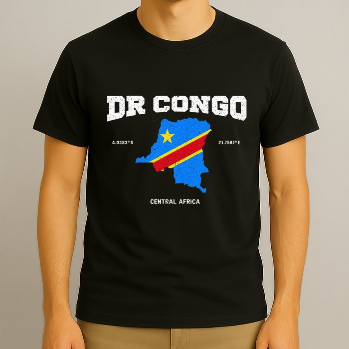 Congolese Flag And Map Dr. Congo Coordinates T-Shirt