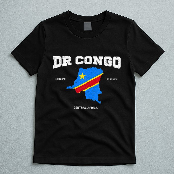 Congolese Flag And Map Dr. Congo Coordinates T-Shirt