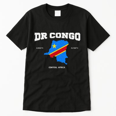 Congolese Flag And Map Dr. Congo Coordinates Tall T-Shirt