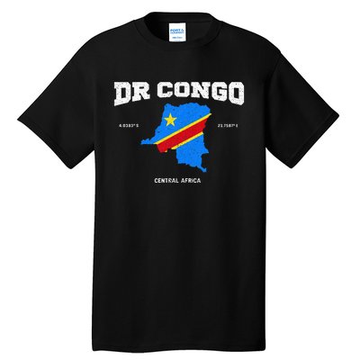 Congolese Flag And Map Dr. Congo Coordinates Tall T-Shirt