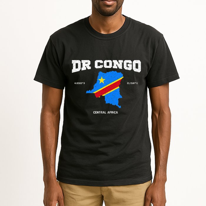 Congolese Flag And Map Dr. Congo Coordinates Tall T-Shirt