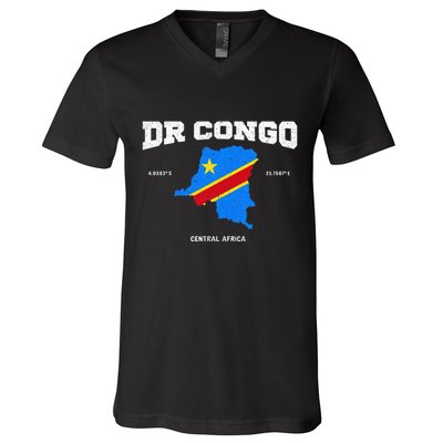 Congolese Flag And Map Dr. Congo Coordinates V-Neck T-Shirt
