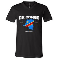 Congolese Flag And Map Dr. Congo Coordinates V-Neck T-Shirt
