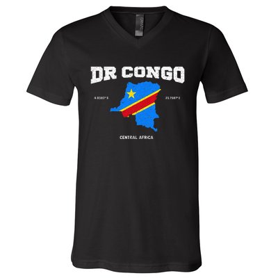 Congolese Flag And Map Dr. Congo Coordinates V-Neck T-Shirt