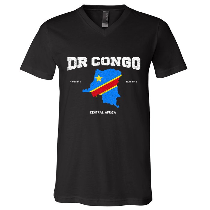Congolese Flag And Map Dr. Congo Coordinates V-Neck T-Shirt