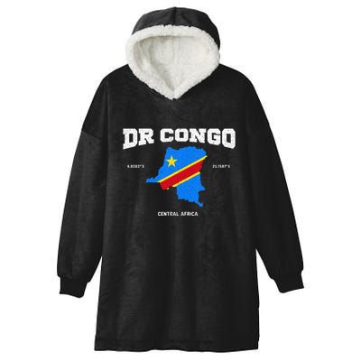 Congolese Flag And Map Dr. Congo Coordinates Hooded Wearable Blanket