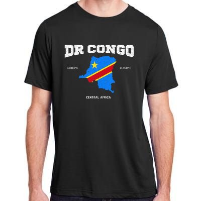 Congolese Flag And Map Dr. Congo Coordinates Adult ChromaSoft Performance T-Shirt