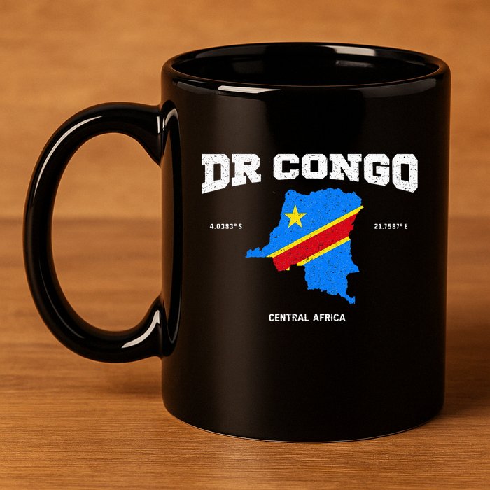Congolese Flag And Map Dr. Congo Coordinates 11oz C Handle Ceramic Mug