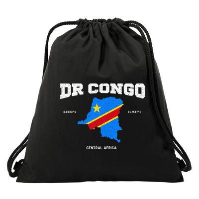 Congolese Flag And Map Dr. Congo Coordinates Drawstring Bag
