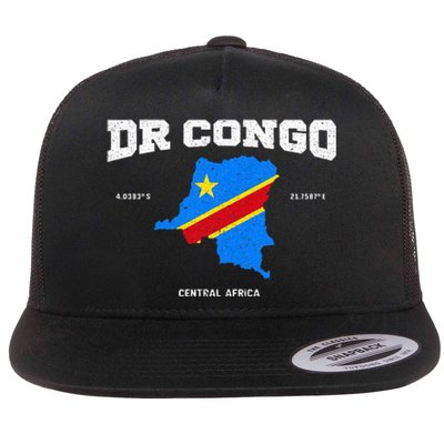 Congolese Flag And Map Dr. Congo Coordinates Flat Bill Trucker Hat