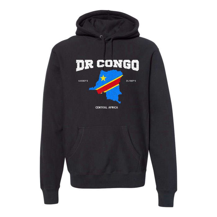 Congolese Flag And Map Dr. Congo Coordinates Premium Hoodie