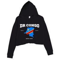 Congolese Flag And Map Dr. Congo Coordinates Crop Fleece Hoodie