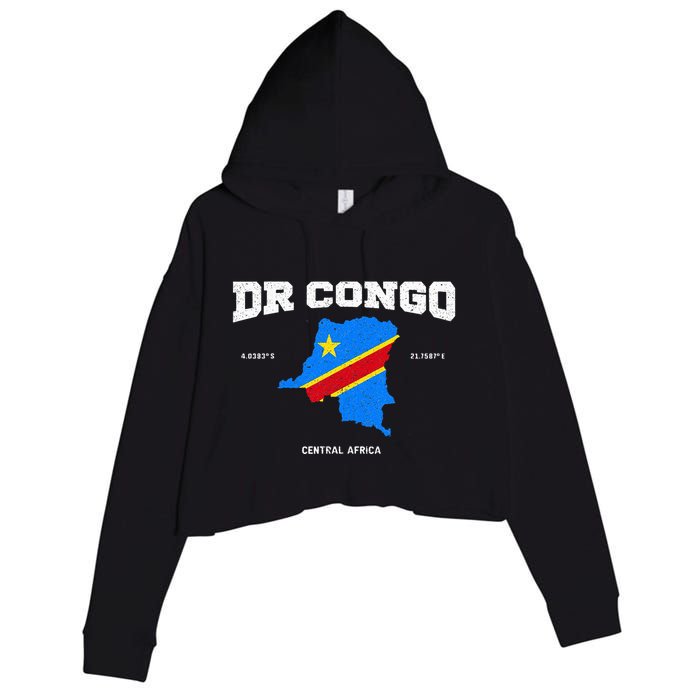 Congolese Flag And Map Dr. Congo Coordinates Crop Fleece Hoodie