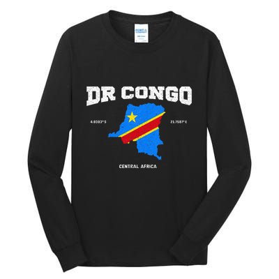 Congolese Flag And Map Dr. Congo Coordinates Tall Long Sleeve T-Shirt