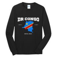 Congolese Flag And Map Dr. Congo Coordinates Tall Long Sleeve T-Shirt