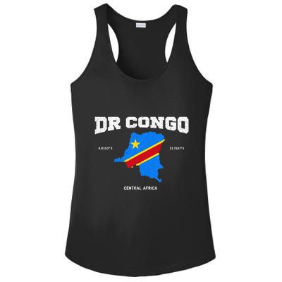 Congolese Flag And Map Dr. Congo Coordinates Ladies PosiCharge Competitor Racerback Tank
