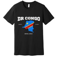 Congolese Flag And Map Dr. Congo Coordinates Premium T-Shirt