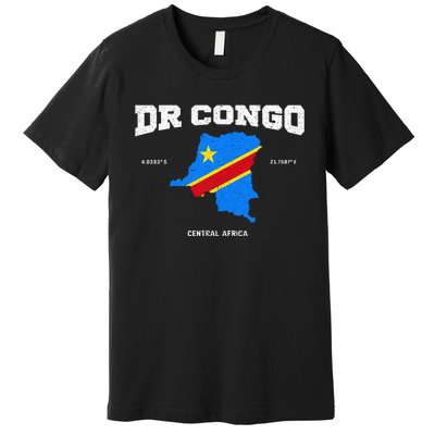 Congolese Flag And Map Dr. Congo Coordinates Premium T-Shirt