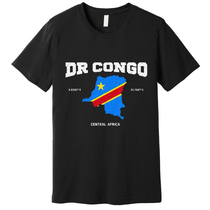 Congolese Flag And Map Dr. Congo Coordinates Premium T-Shirt