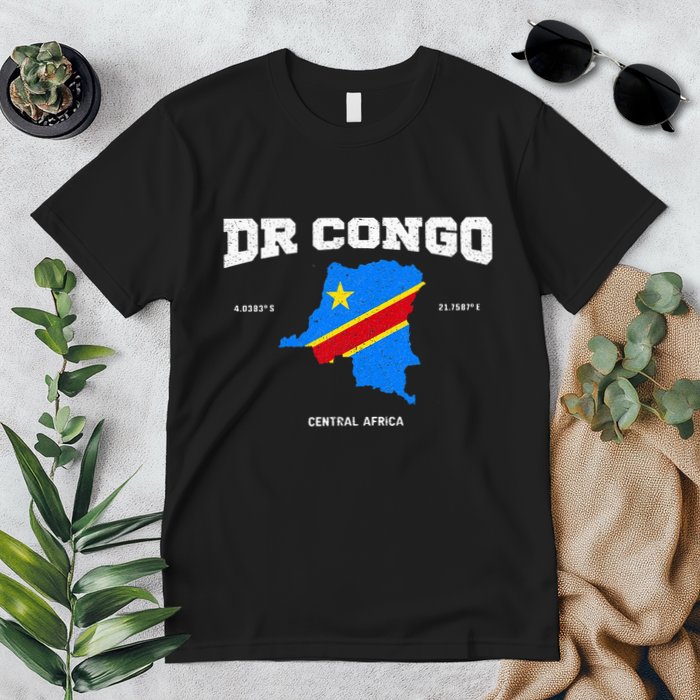 Congolese Flag And Map Dr. Congo Coordinates Premium T-Shirt