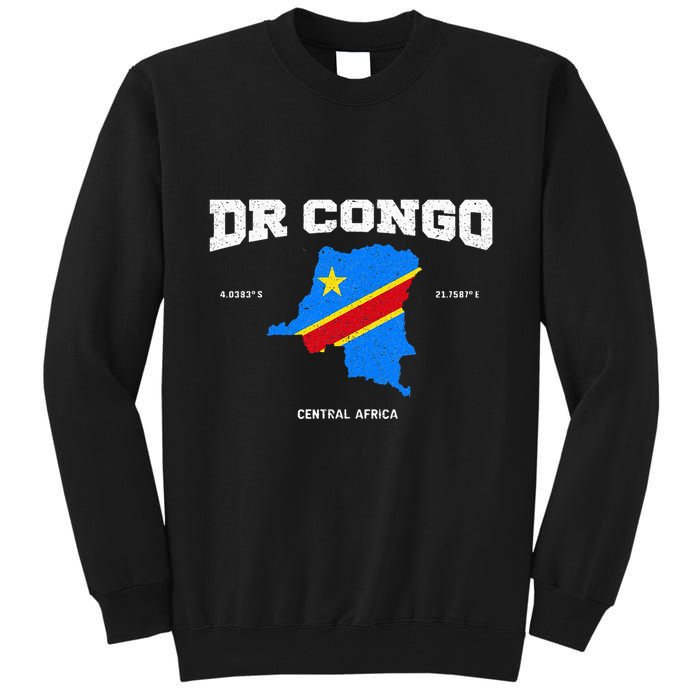 Congolese Flag And Map Dr. Congo Coordinates Tall Sweatshirt