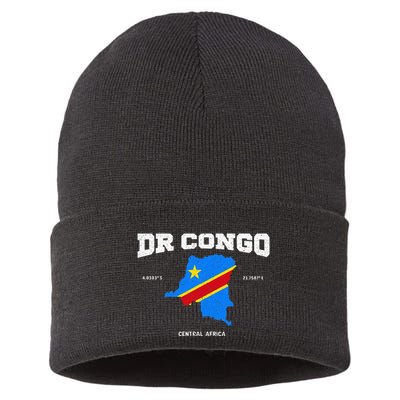 Congolese Flag And Map Dr. Congo Coordinates Sustainable Knit Beanie