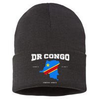 Congolese Flag And Map Dr. Congo Coordinates Sustainable Knit Beanie