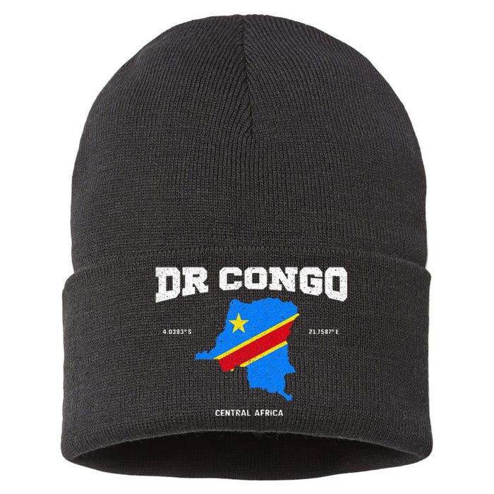 Congolese Flag And Map Dr. Congo Coordinates Sustainable Knit Beanie