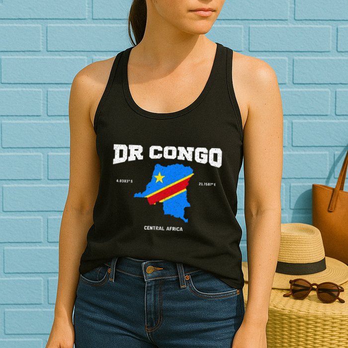 Congolese Flag And Map Dr. Congo Coordinates Womens Tank Top