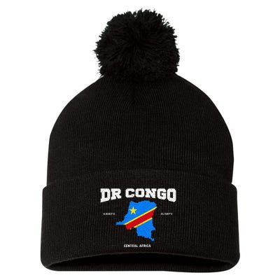 Congolese Flag And Map Dr. Congo Coordinates Pom Pom 12in Knit Beanie