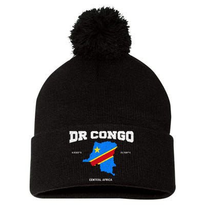 Congolese Flag And Map Dr. Congo Coordinates Pom Pom 12in Knit Beanie