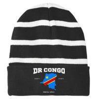 Congolese Flag And Map Dr. Congo Coordinates Striped Beanie with Solid Band