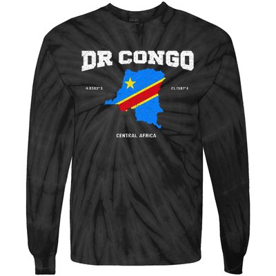 Congolese Flag And Map Dr. Congo Coordinates Tie-Dye Long Sleeve Shirt