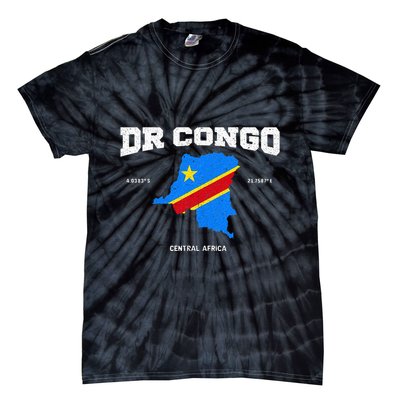 Congolese Flag And Map Dr. Congo Coordinates Tie-Dye T-Shirt