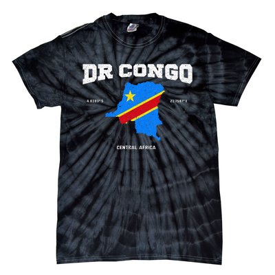 Congolese Flag And Map Dr. Congo Coordinates Tie-Dye T-Shirt