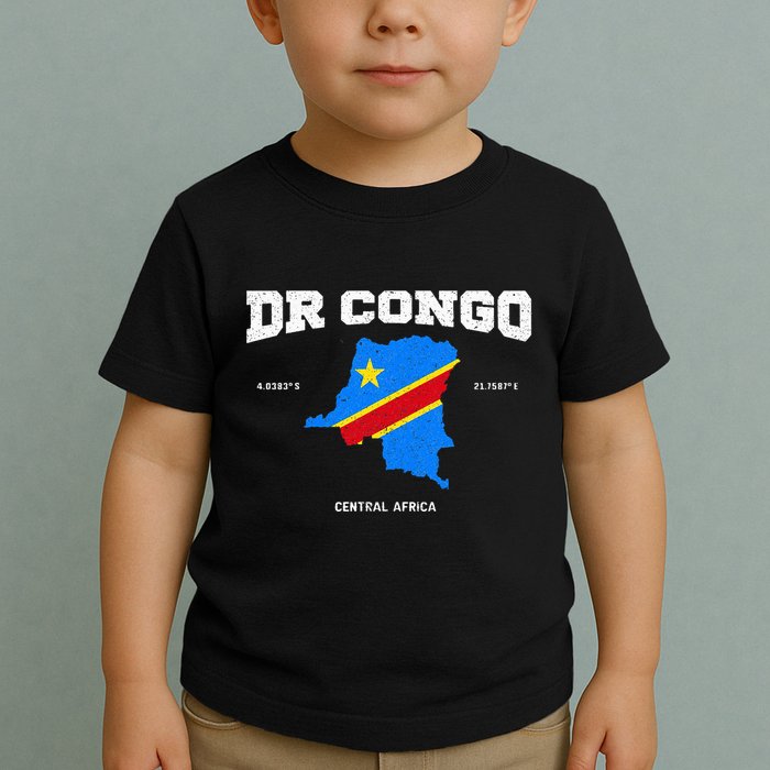 Congolese Flag And Map Dr. Congo Coordinates Toddler T-Shirt