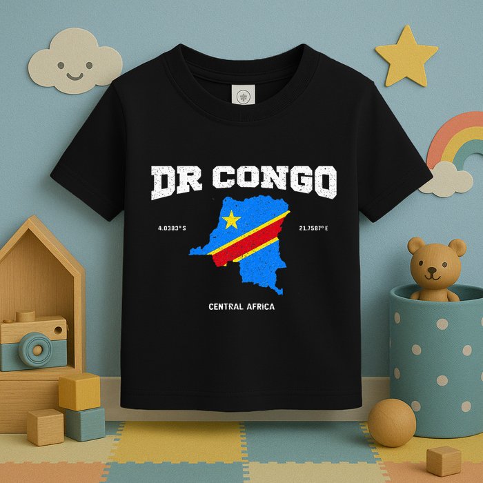 Congolese Flag And Map Dr. Congo Coordinates Toddler T-Shirt