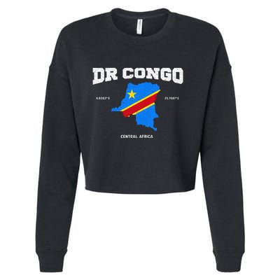 Congolese Flag And Map Dr. Congo Coordinates Cropped Pullover Crew