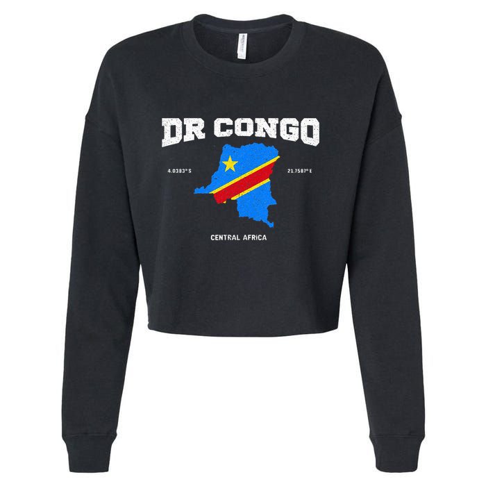 Congolese Flag And Map Dr. Congo Coordinates Cropped Pullover Crew
