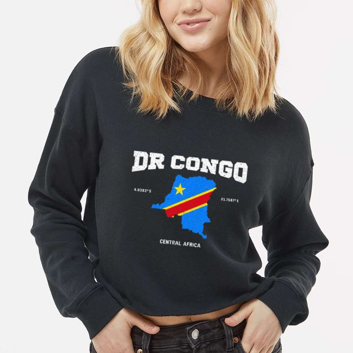 Congolese Flag And Map Dr. Congo Coordinates Cropped Pullover Crew