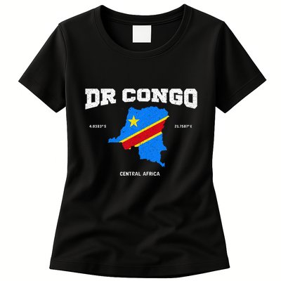 Congolese Flag And Map Dr. Congo Coordinates Womens T-Shirt