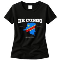 Congolese Flag And Map Dr. Congo Coordinates Womens T-Shirt