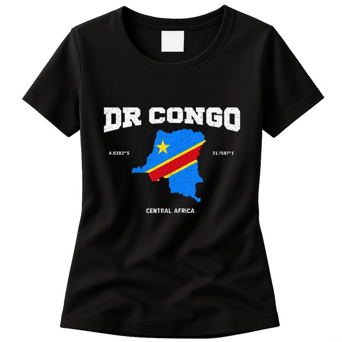 Congolese Flag And Map Dr. Congo Coordinates Womens T-Shirt