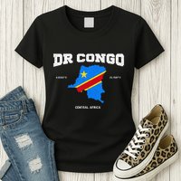 Congolese Flag And Map Dr. Congo Coordinates Womens T-Shirt