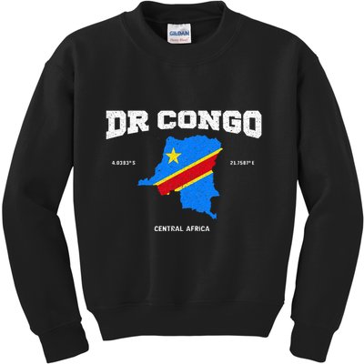 Congolese Flag And Map Dr. Congo Coordinates Kids Sweatshirt