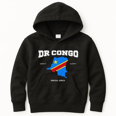 Congolese Flag And Map Dr. Congo Coordinates Kids Hoodie